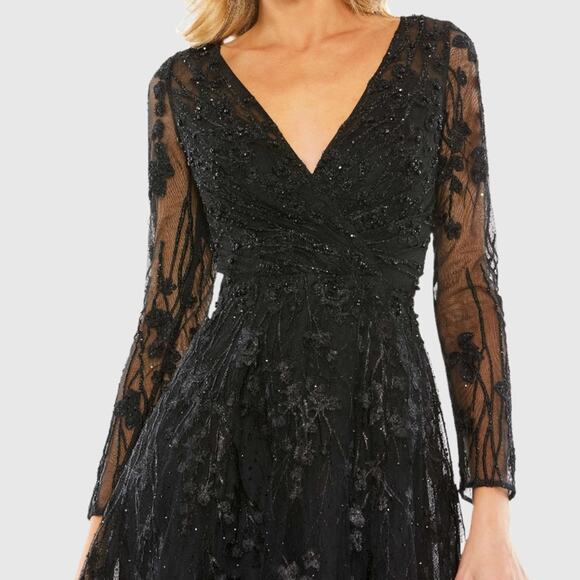 Mac Duggal Embellished Floral Long Sleeve Dress 204041 Black Women’s Sz 6 - Picture 3 of 9